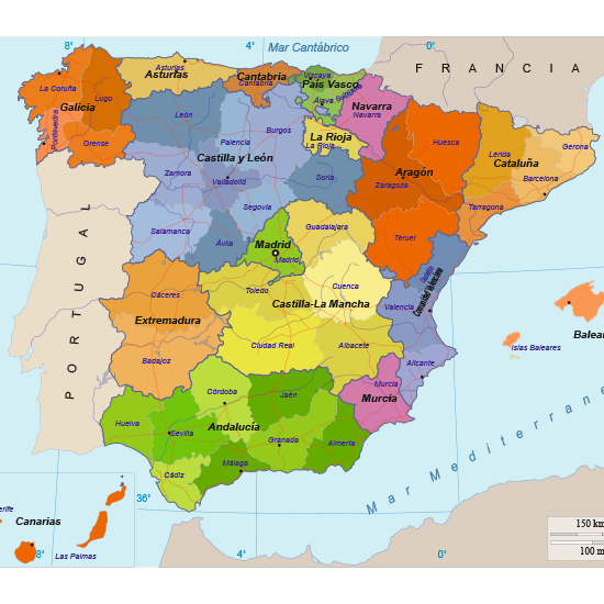 Mapa político de España editable