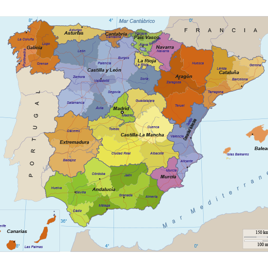 Mapa político de España editable