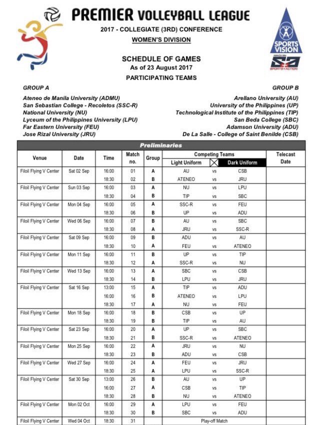 LOOK: PVL Collegiate Conference 2017 Schedule - Live Sports