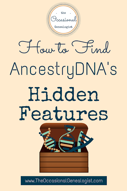 These AncestryDNA features will improve your DNA analysis. Get tips  for using AncestryDNA in this post from The Occasional Genealogist. #genealogy #dna #geneticgenealogy #familyhistory #ancestrydna