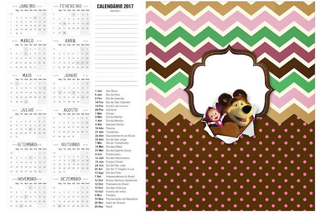 Masha y el Oso: Imprimibles Gratis para Fiestas. Calendario 2017 para imprimir gratis de Masha y el Oso.