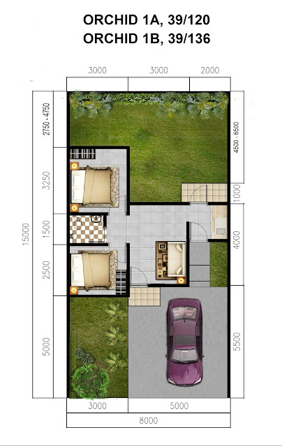 Denah Orchid 1A, 39/120 dan Orchid 1B, 39/136 Citra Indah City