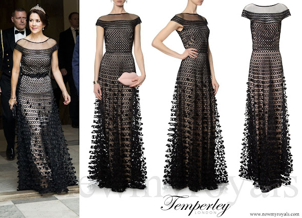 Crown Princess Mary wore Temperley London Black Textured Long Trellis Gown