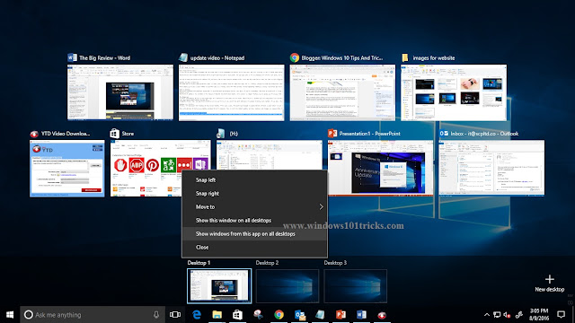Pin a window or program on all desktops Pin a window or program on all desktops