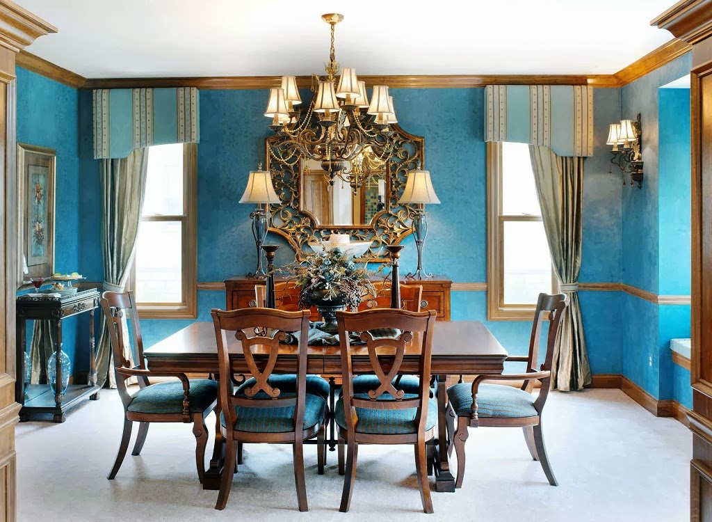 Dining Room Design with Blue Color Model Home Interiors