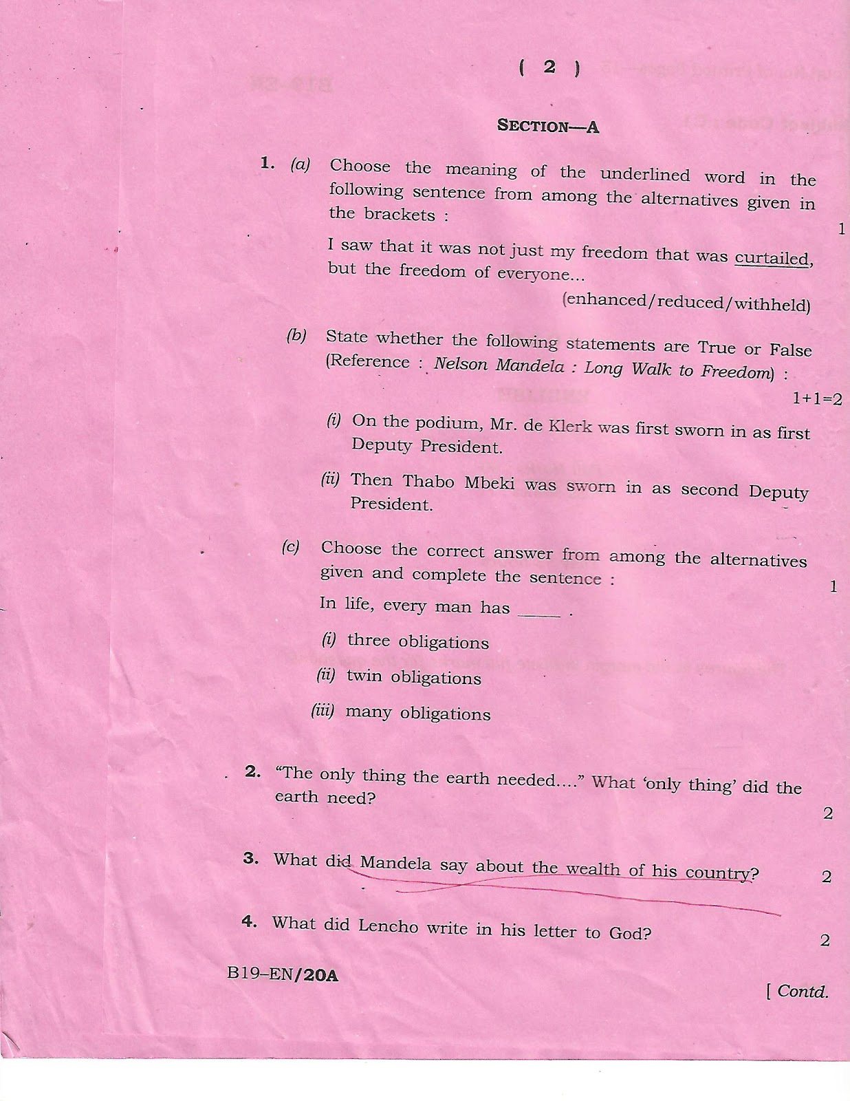 HSLC ENGLISH2019 Question Paper