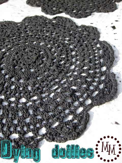 dying doilies black with acrylic paint