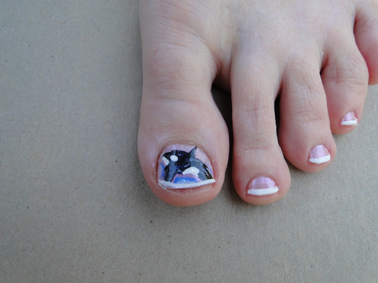WeeklyWackyNails Orca/Killer Wale Nail Art (Pedicure)