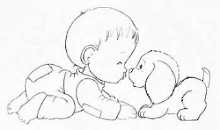 desenho de menino e cachorro para pintar em fralda