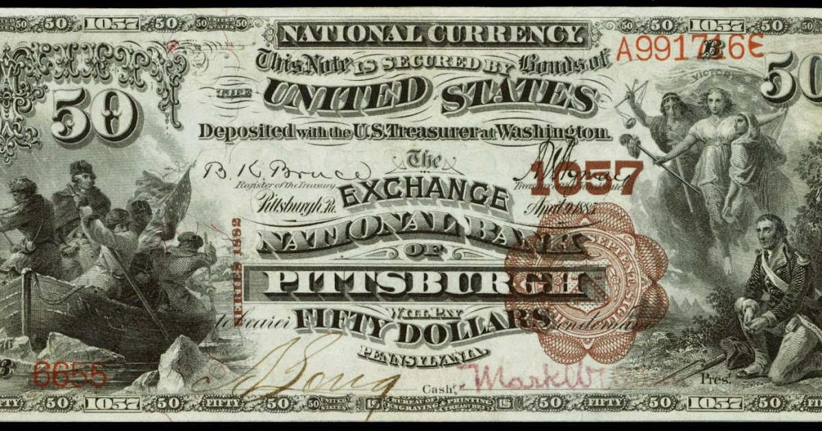 1882 50 Dollar Brown Back National Currency Bank Note 1057 The Exchange