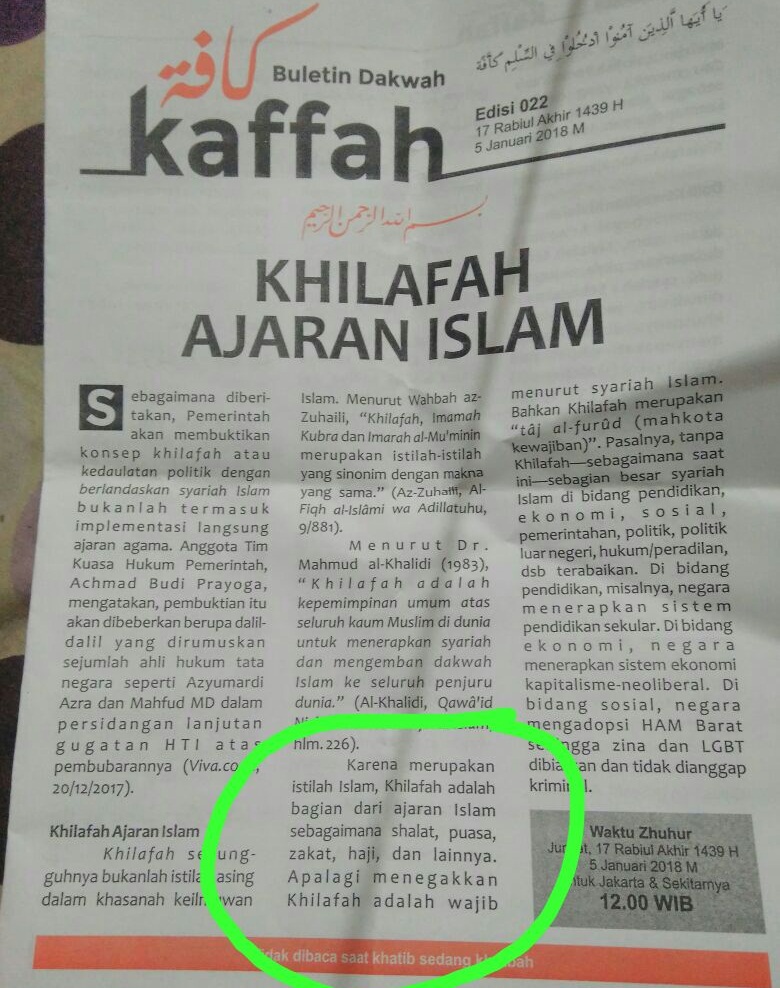Buletin Kaffah Milik Eks HTI Bertebaran, Masih Dengungkan Khilafah!