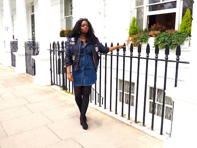 Navy Bomber jacket and denim dress