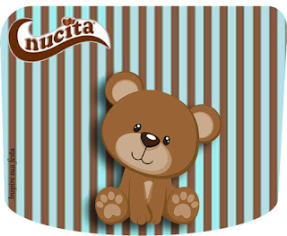 Osito con Rayas Celeste y Marrón: Etiquetas para Candy Bar para Imprimir Gratis. Etiqueta Nucita de Osito con Rayas Celeste y Marrón para imprimir gratis.
