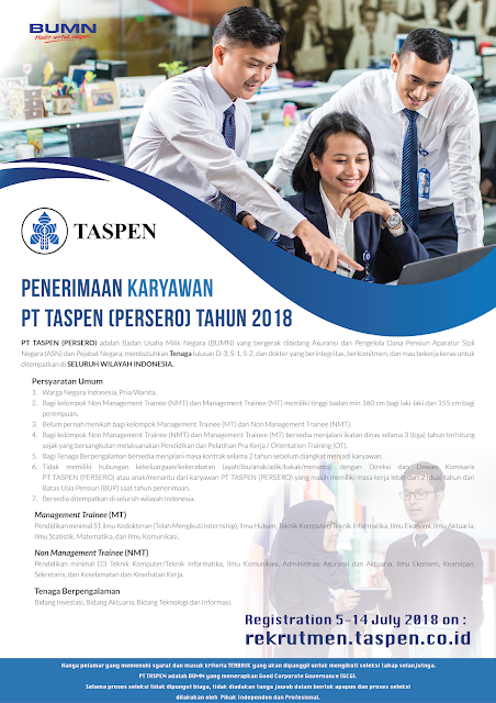 Lowongan Kerja BUMN Terbaru Bulan Juli 2018 PT Taspen Persero Penempatan Seluruh Wilayah Indonesia