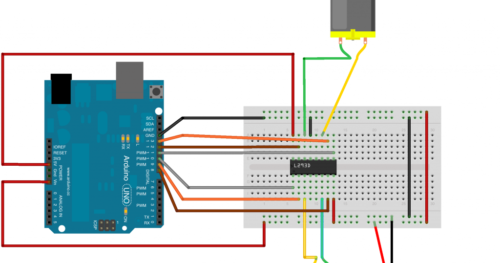LM293D motor driver circuit using Arduino UNO