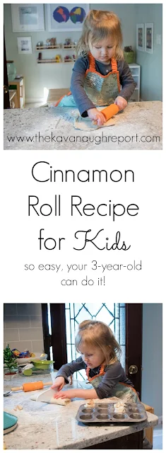 Cinnamon roll recipe for children - so easy that your 3-year-old can bake them. In a Montessori home, children can independently make this treat for themselves and their families.