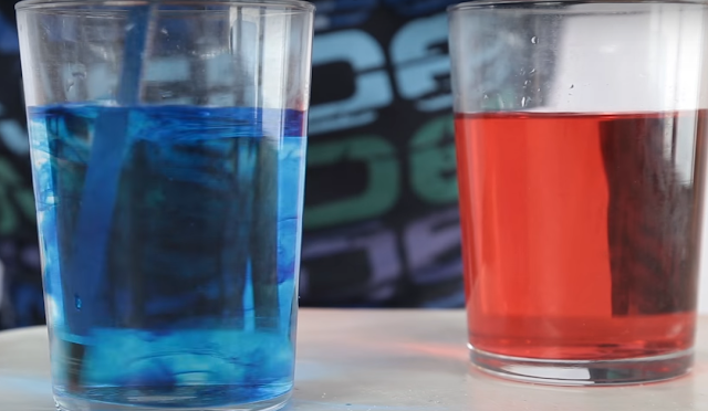 vasos, agua, azul, rojo