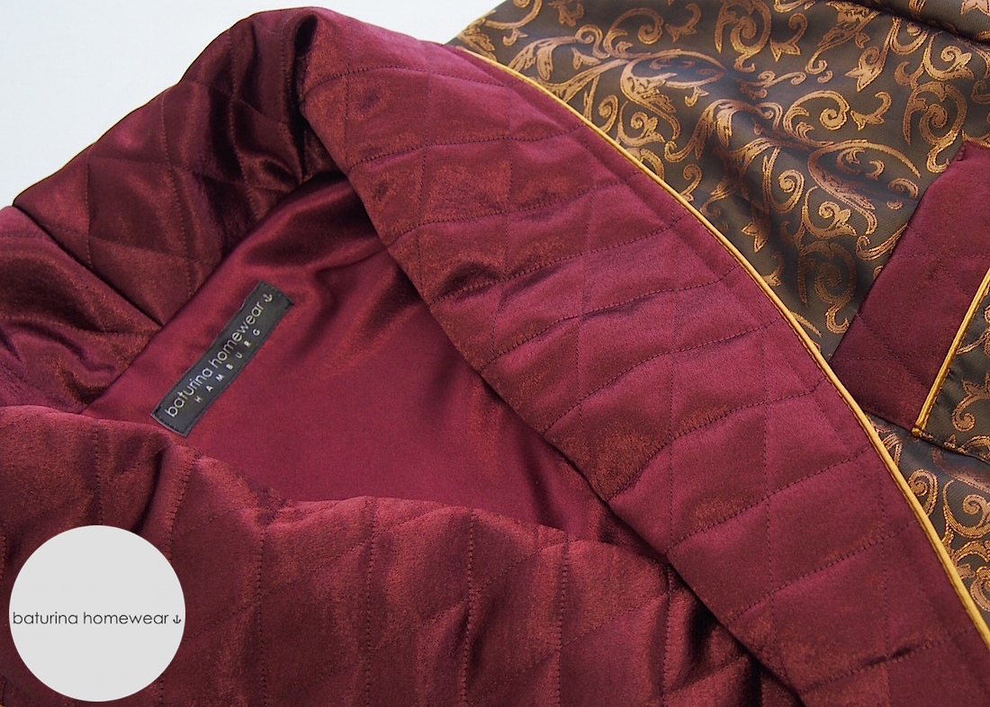 Men's Gold Burgundy Luxury Silk Dressing Gown