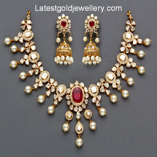 Flat Diamonds Bridal Necklace Set | Latest Gold Jewellery Designs