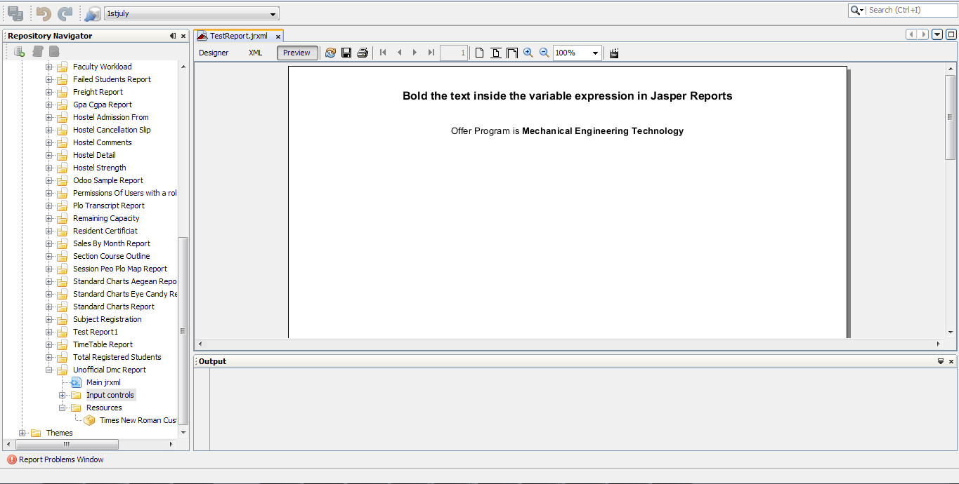 How to Bold the text inside the variable expression in Jasper Reports