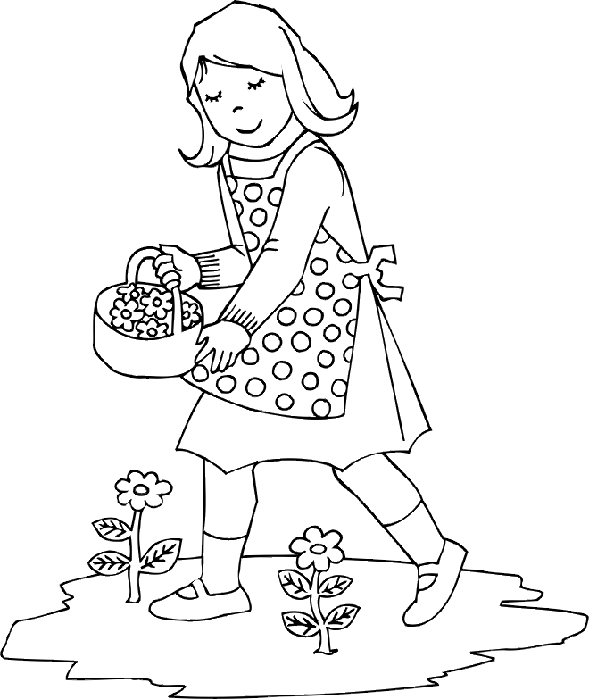 Kids Page Spring Flower Girl Picking Flowers Coloring Pages Kids Page Spring Flower Girl Picking Flowers Coloring Pages