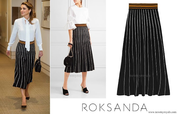 Queen Rania wore ROKSANDA Asago ribbed striped stretch-knit midi skirt