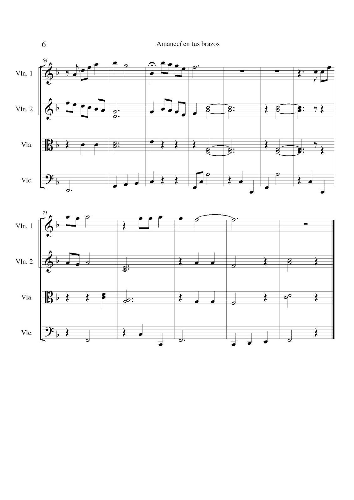 Amanecí otra vez by José Alfredo Jimenez music sheet for string quartet