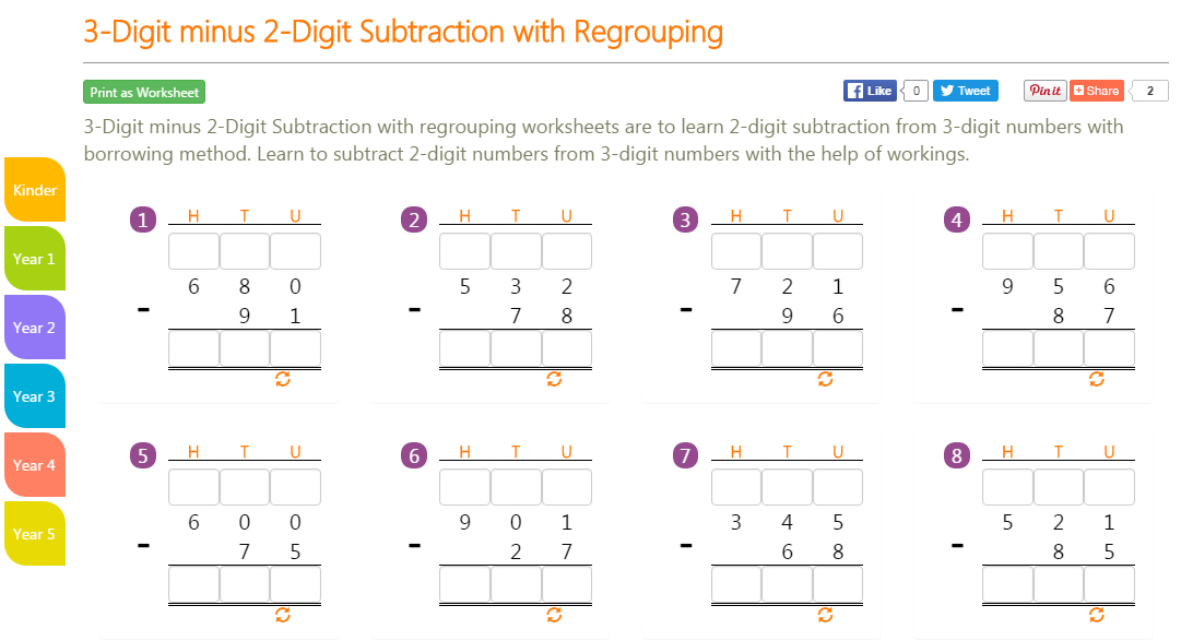 3-Digit Minus 2-Digit Subtraction With Regrouping 3-Digit Minus 2-Digit Subtraction With Regrouping