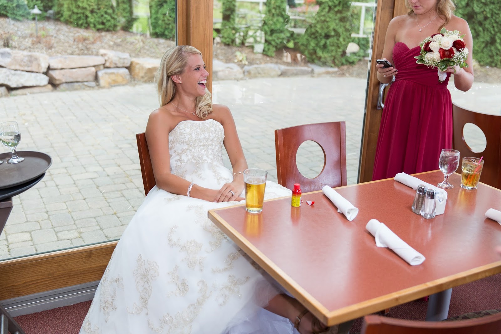 bride drinking champagne