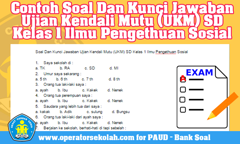 Contoh Soal Dan Kunci Jawaban Ujian Kendali Mutu (UKM) SD Kelas 1 Ilmu