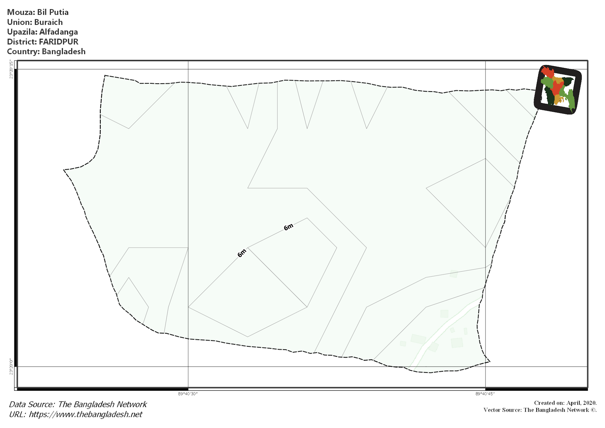 Map of Bil Putia Mouza of Alfadanga Upazila, FARIDPUR, Bangladesh.