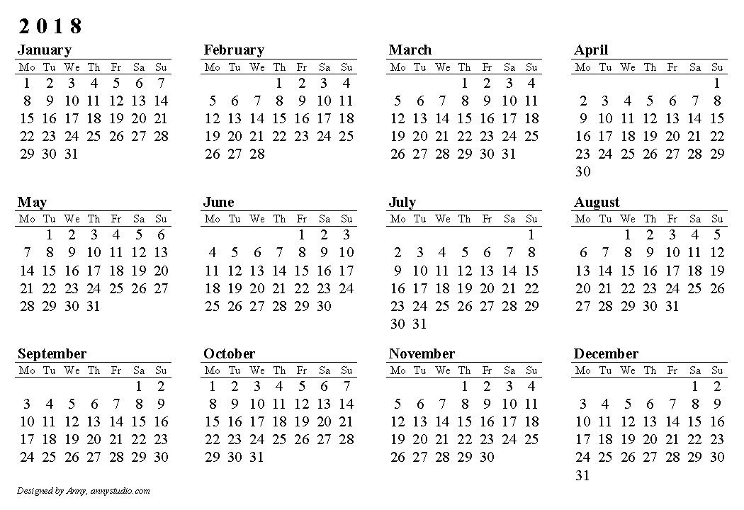 printable calendar 2018 landscape