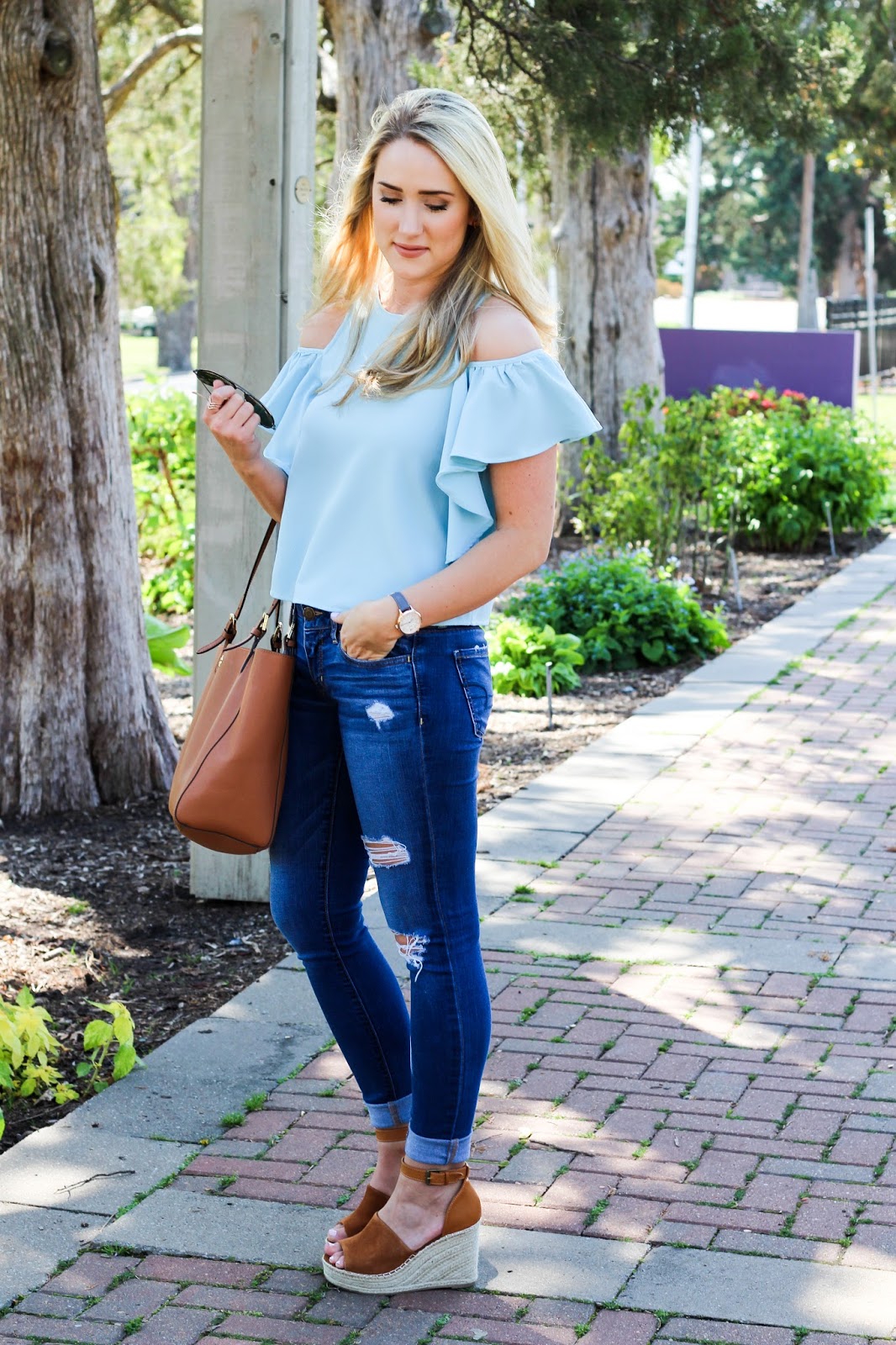 The Blue Diamond: Ruffle Cold Shoulder Top
