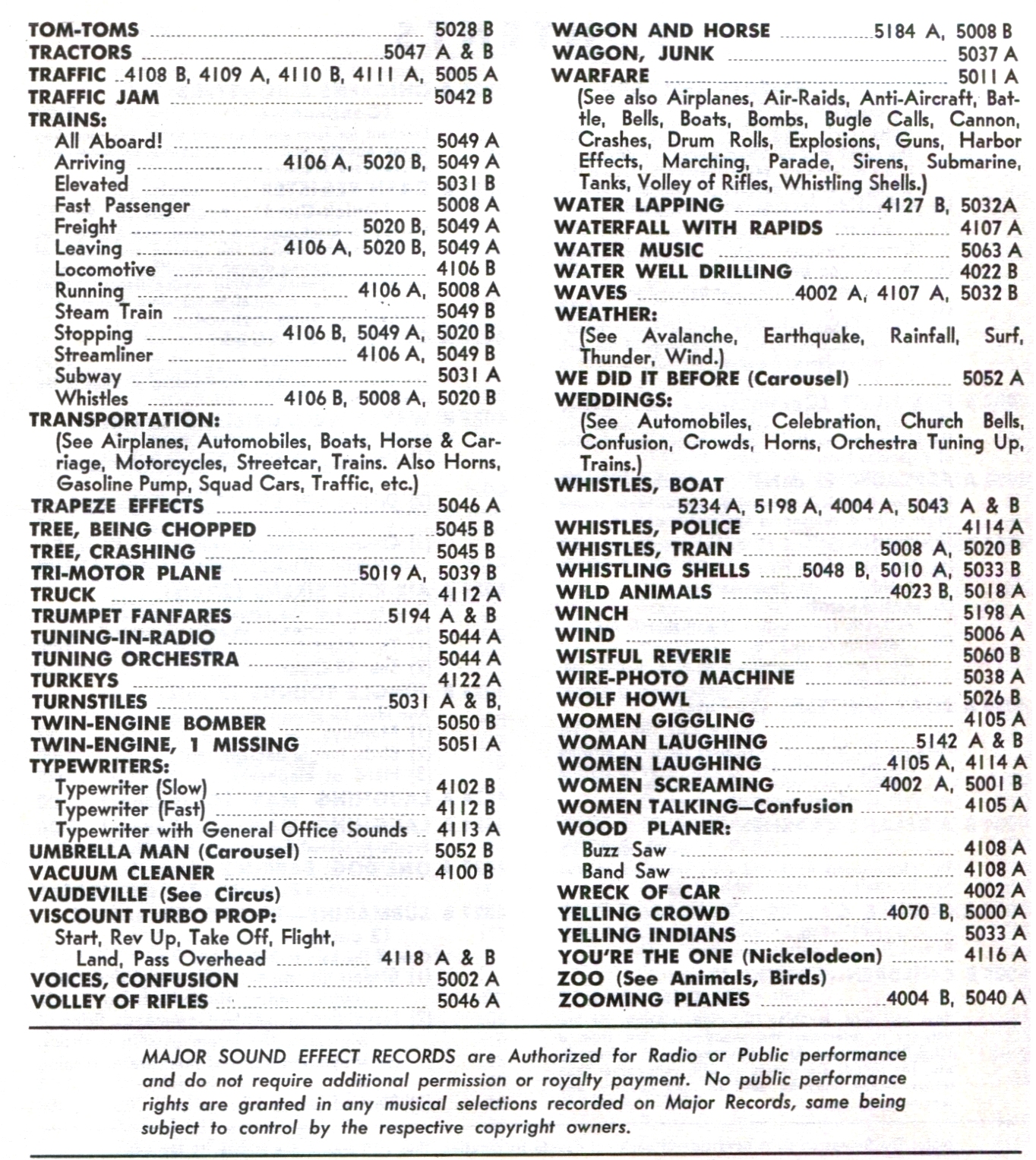 VINTAGE THEATRE CATALOGS 1960 MAJOR SOUND EFFECTS CATALOG 1961 MOOD