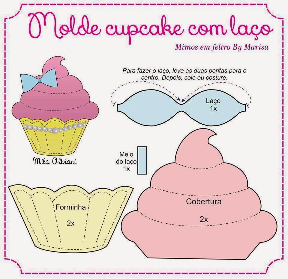 Cupcake de feltro (Molde Gratuito) para imprimir