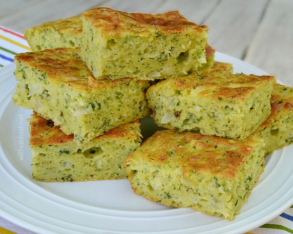 Easy, mix-n-bake recipe for Zucchini and Onion Bars. Perfect for picnics, brunch, side dish or just a delicious quick savory snack (serve warm or cold)
