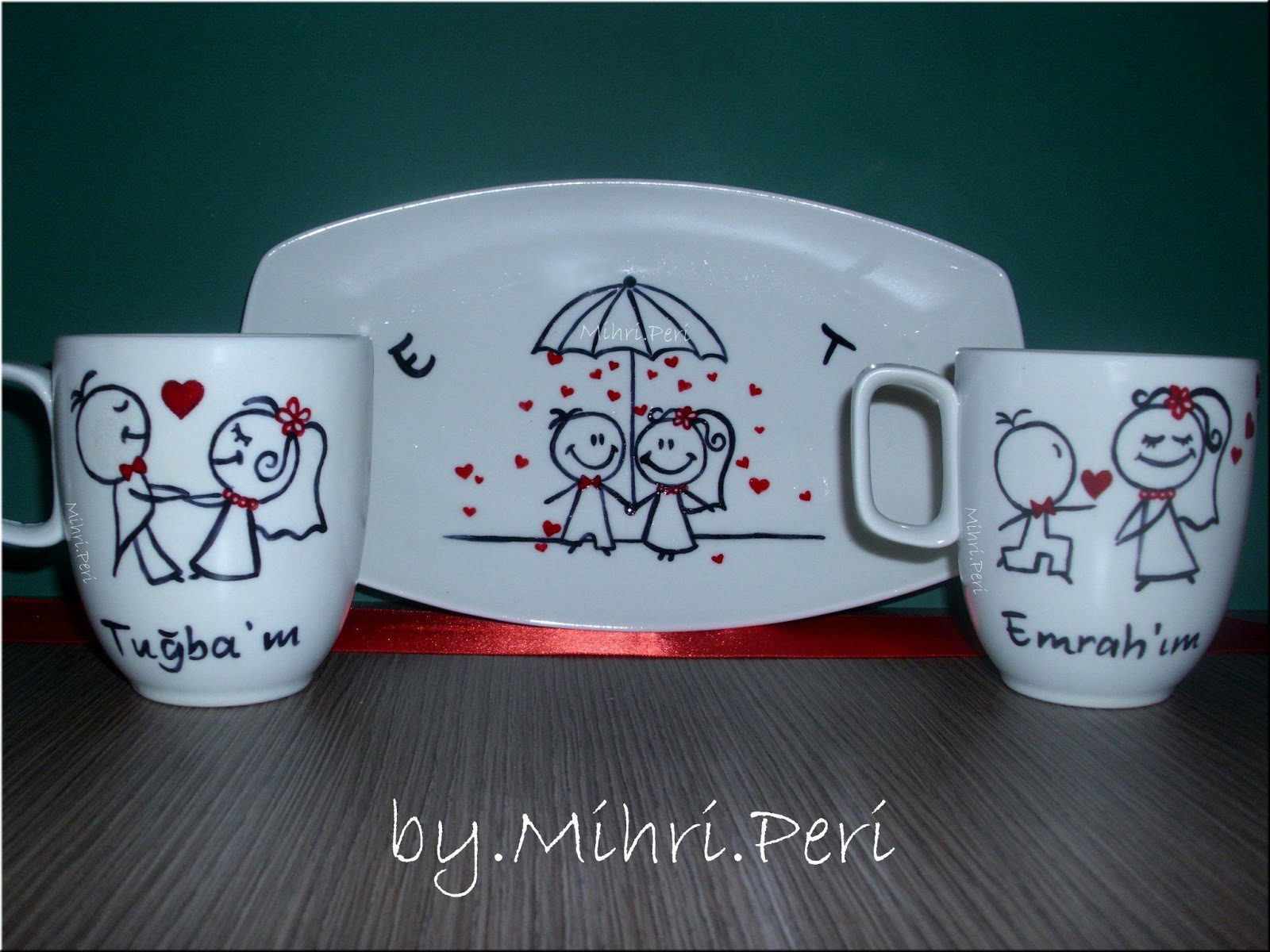 Mihri Peri Gelin Damat Ask Kupa Seti Porselene El Boyama