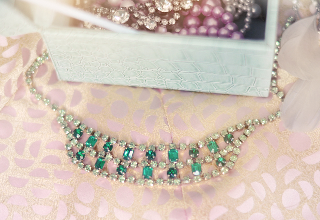 mint green crocodile jewelry box, jewels, diamonds, rings, vintage necklaces