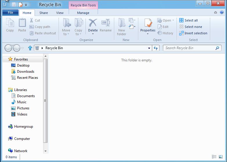 Recycle Bin Preview on Windows 8 Windows Reality