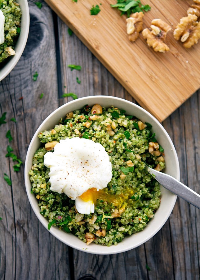 Quinoa Kale Pesto Bowls with Poached Eggs