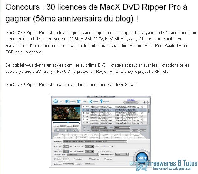 Résultat du concours MacX DVD Ripper Pro (5ème anniversaire du blog) et nouveau concours (10 licences)