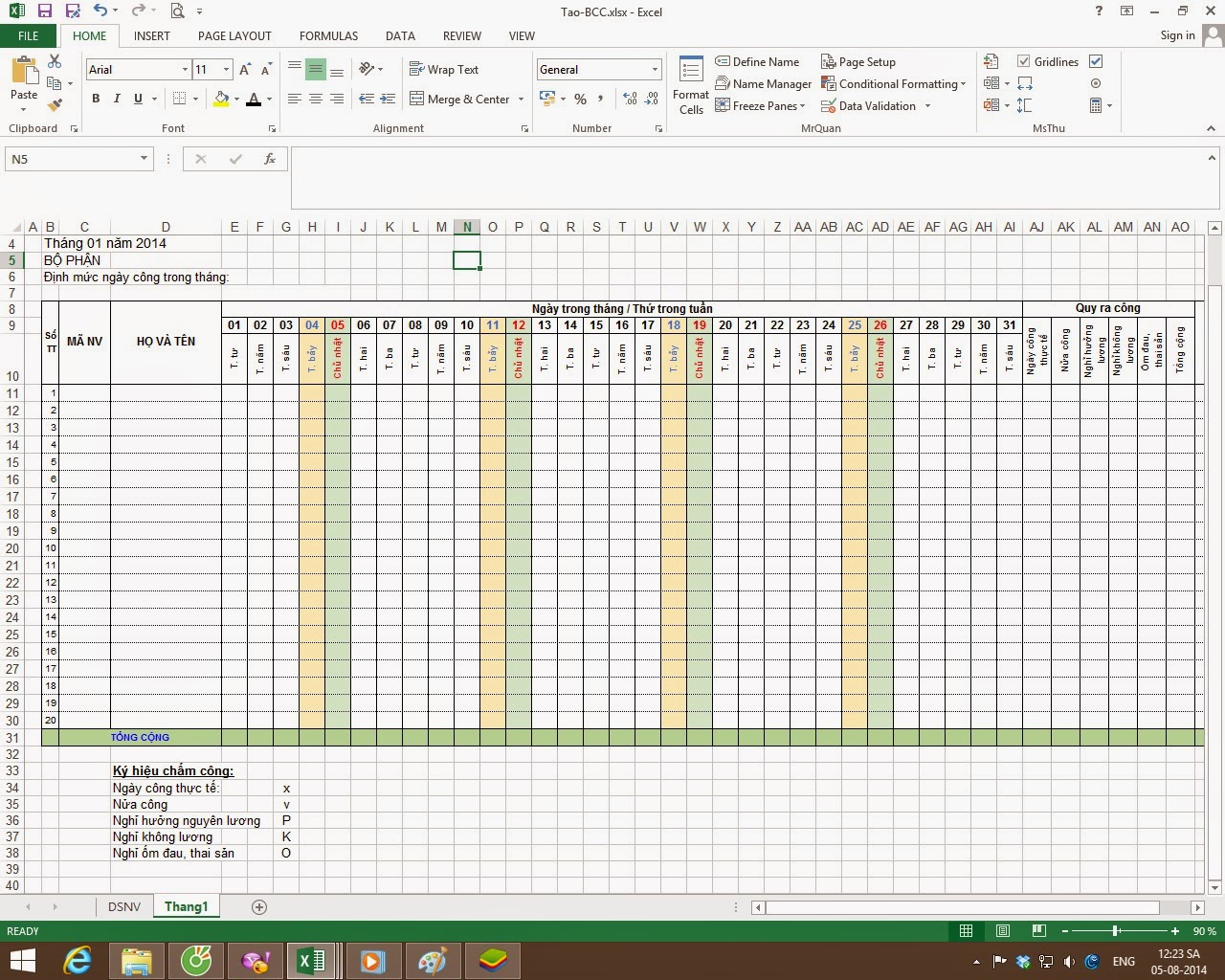 Hướng dẫn cách tạo bảng chấm công trên Excel chi tiết nhất