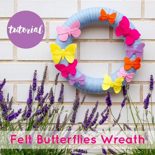 June felt butterflies wreath tutorial Yarn-wrapped wreath decorated with felt butterflies