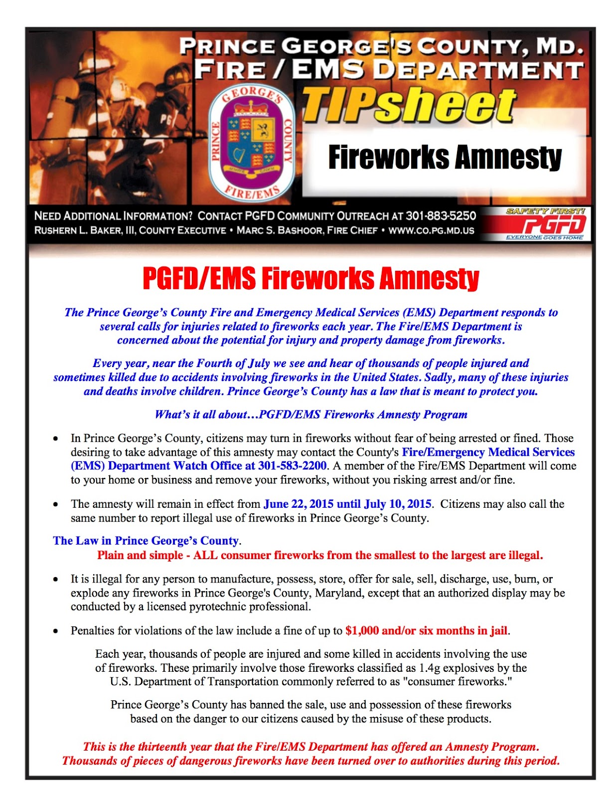 ALL CONSUMER FIREWORKS ARE ILLEGAL IN PRINCE COUNTY AMNESTY