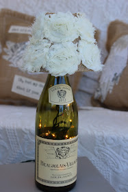 Wine bottle lamp with burlap and shabby rose lamp shade