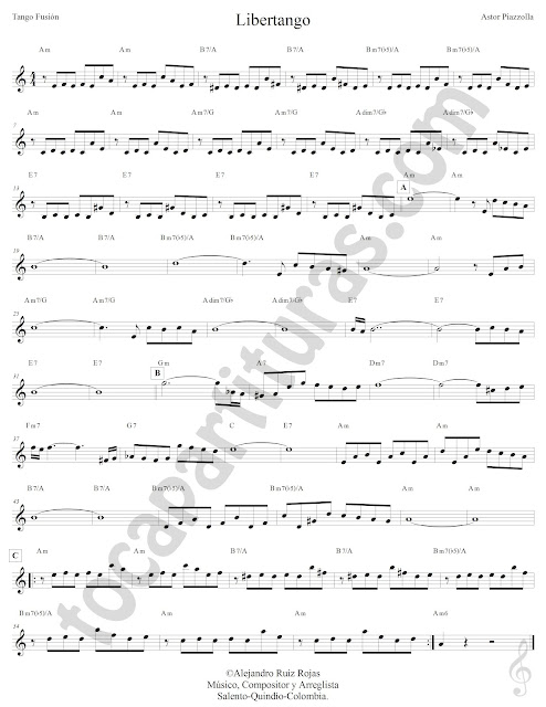  Libertango de Tango de Astor Piazzolla Partitura Fácil con Acordes Libertango Easy Sheet Music with Chords