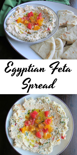 Briny and fresh all at the same time, this Egyptian Feta Spread is perfect on pita bread! A perfect mix of fresh herbs, lemon juice, feta, tomatoes and extra virgin olive oil spread over pita. This would make a perfect starter for your next meal!