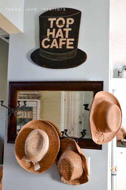 A junk tour of Bella Rustica Linda's house via Funky Junk Interiors - hat wall A junk tour of Bella Rustica Linda's house via Funky Junk Interiors - hat wall