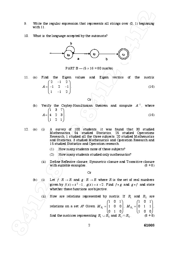 questionbank2u: 681212 mathematical foundations of computer science M.C ...