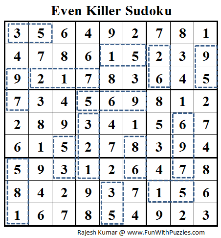 Even Killer Sudoku (Daily Sudoku League #72) Solution